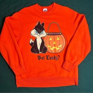 Looney Tunes Vintage Halloween Sweatshirt Orange Y2K Penelope Cat Size Medium